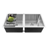 Fossa 37"x18"x10" Inch Double Bowl SS-304 Grade Handmade kitchen Sink Stainless Steel Silver Fossa Home